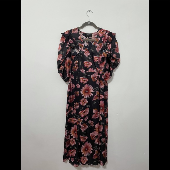 Kooples Floral Wrap Dress Black and Pink - Picture 1 of 7